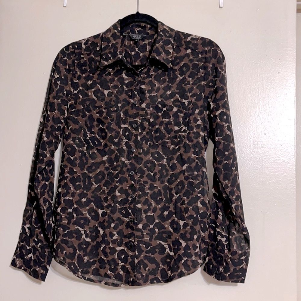 Guess animal print button up shirt